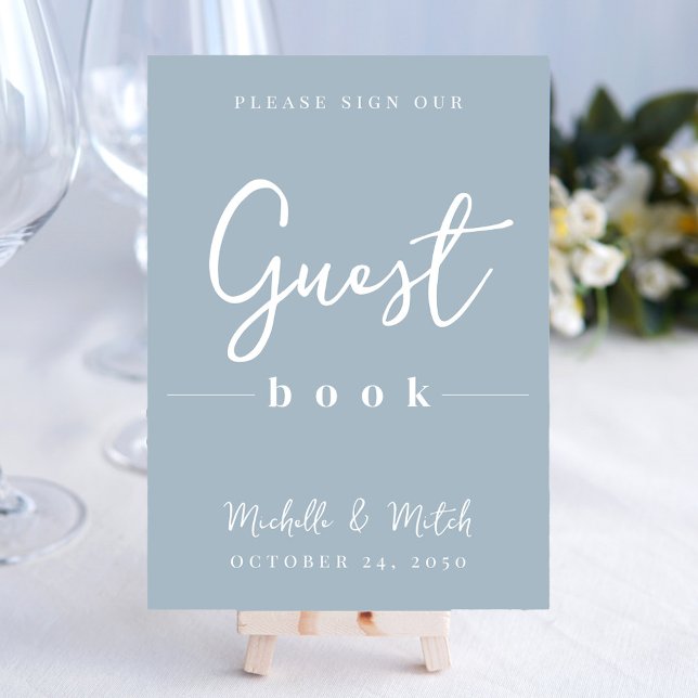 Enkel vigsel Dusty Blue kalligrafi gästbok (Create a simplistic elegant tabletop sign for your wedding reception. )
