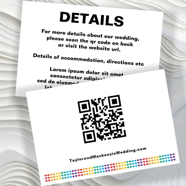 Enkel vigsel-QR-kod regnbågsälskande hjärtan Tilläggskort (Simple Wedding QR Code Rainbow Love Hearts Enclosure Cards by Ricaso Gay wedding, Sounds Gay I'm In
)