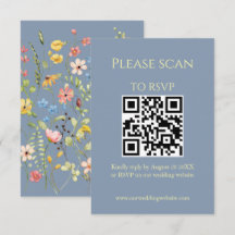 Enkel Vildblomma Blå QR-kod & RSVP Bröllop
