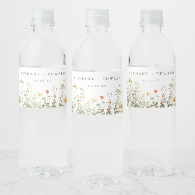 Enkel Vildblomma Bröllop Vattenflaskor Etikett (Flaskor)