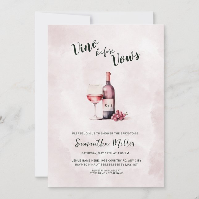 Enkel Vino före Vows Red Vin Möhippa Inbjudningar (Framsida)