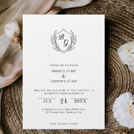 Enkel Vintage Crest elegant monogram bröllop Inbjudningar