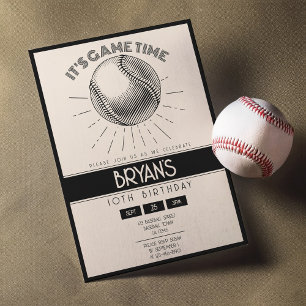 Enkel Vintage Retro Black Baseball Birthday Inbjudningar