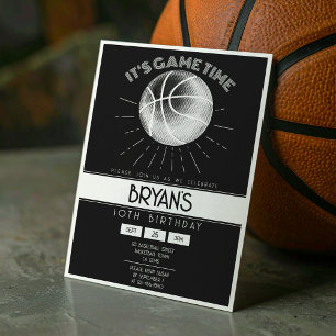Enkel Vintage Retro White Basketball Birthday Inbjudningar