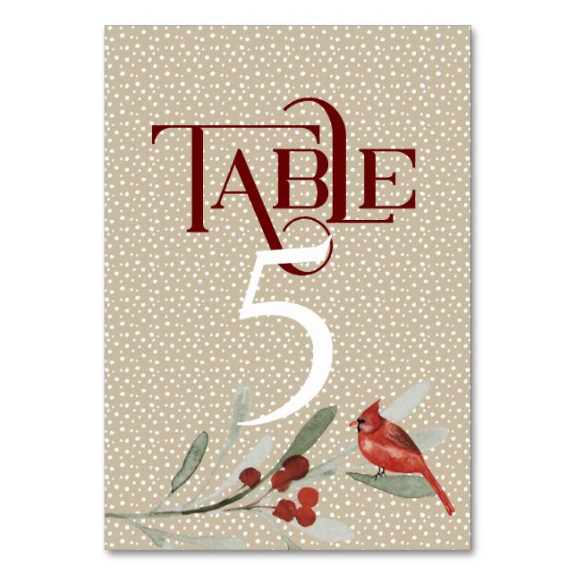 Enkel vinter med kardinalbröllop nr 5 bordsnummer (Framsidan)