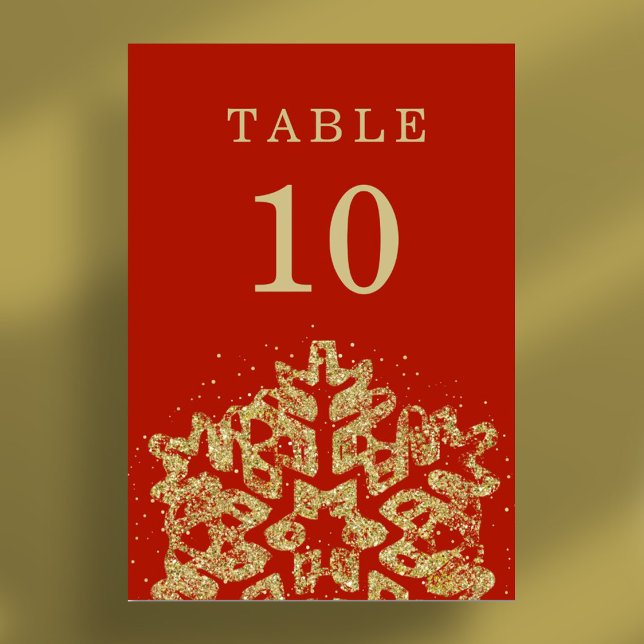 Enkel vinterjul, Bröllop Guld Red, Helgdag Bordsnummer (Simple Winter Christmas Holiday Wedding Gold Red Table Number)