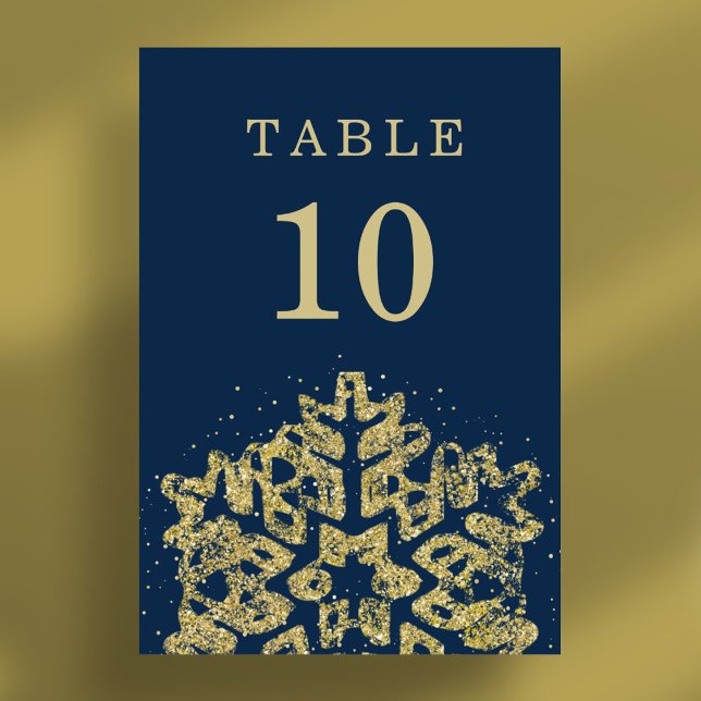 Enkel vinterjul vid Guld-flottan i Bröllop Helgdag Bordsnummer (Simple Winter Christmas Holiday Wedding Gold Navy Table Number)