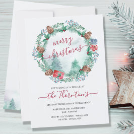 Enkel vinterskog och Gräs Watercolor Inbjudningar