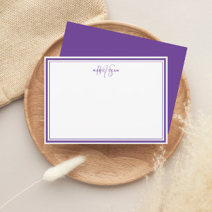 Enkel Violett Minimalistisk Monogram Två Kant Anteckningskort