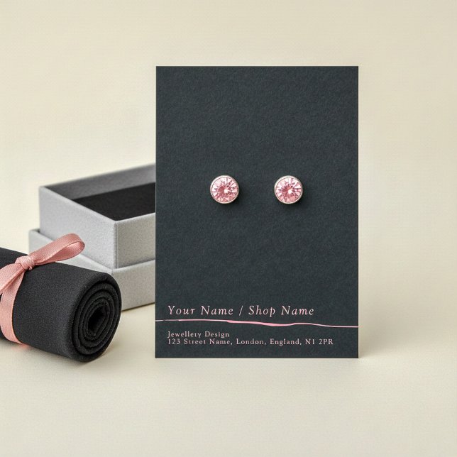 Enkel visning för rosa och svart öronmärken visitkort (Simple pink and black earring display card.)