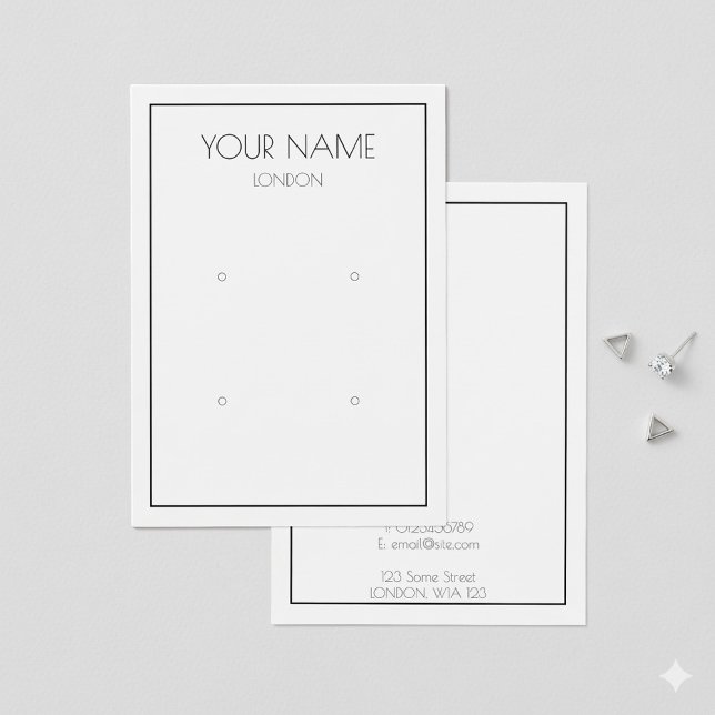 Enkel visning med tunt gräns visitkort (Simple earring display card with thin border.)