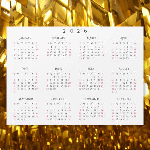 Enkel Vit 2026 Årlig Helårs Kalender Magnet