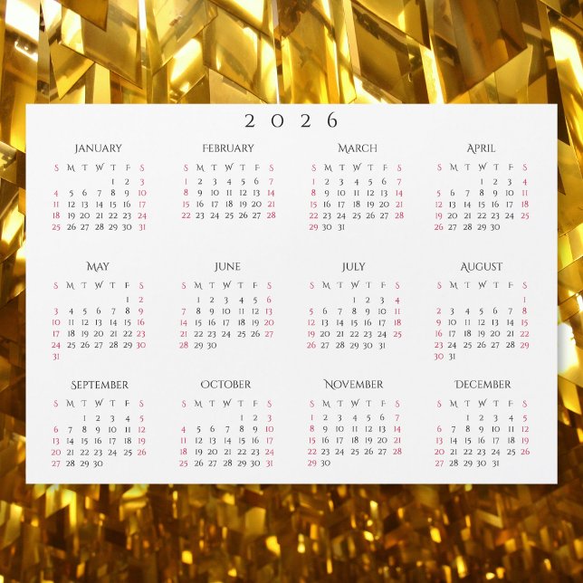 Enkel Vit 2026 Årlig Helårs Kalender Magnet (Simple White 2026 Yearly Full Year Calendar Magnet)