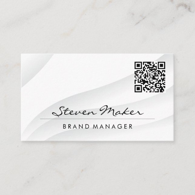Enkel vit Abstrakt | QR-kodAffärskort Visitkort (Framsida)