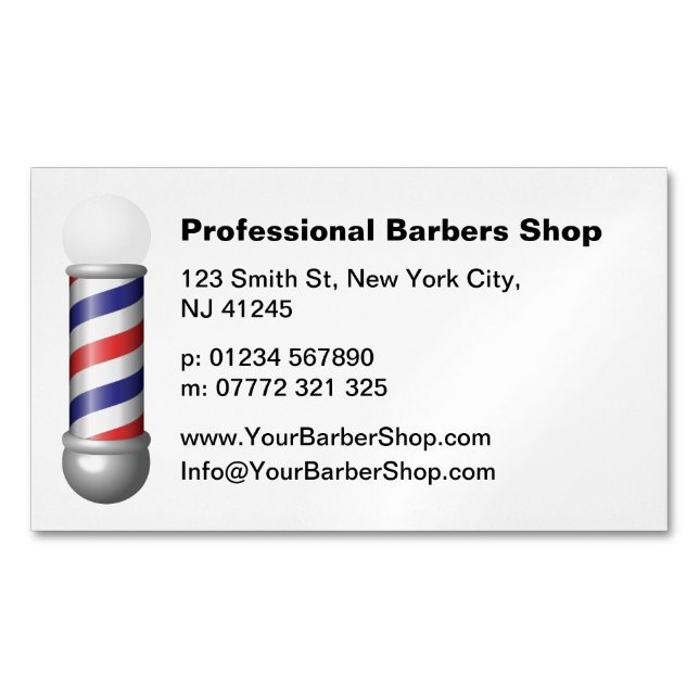 Enkel vit barberarstolps barberare visitkort magnetiska visitkort (Framsida)