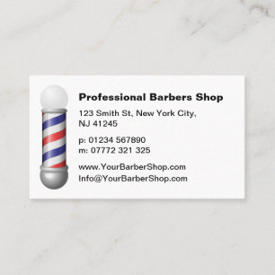 Enkel vit barberarstolps barberbutik visitkort