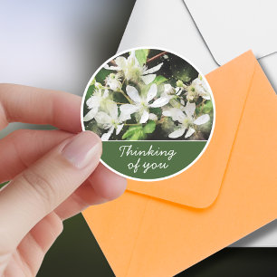 Enkel Vit Blomma Akvarell Tänker På Dig Runt Klistermärke