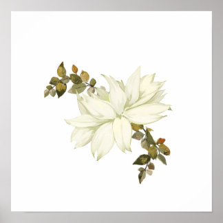 Enkel vit blomma och lövverk poster