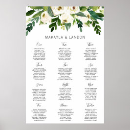 Enkel vit blomster elegant bröllops sittplatskarta poster