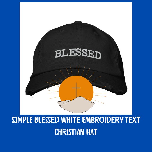 ENKEL Vit brodery Text Christian Hat Broderad Keps (SIMPLE Blessed White Embroidery Text Christian Hat)