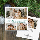 Enkel vit Grönt 3 Photo Collage jul Julkort<br><div class="desc">Elegant, enkelt, handskrivet Calligraphy White och Grönt 3 Photo Collage God jul Script Helgdag Card. Den här sjutna, minimalistiska, tre (3) fotokortsmallen har en fin fotokollage och säger "God jul"! Texten "God jul" hälsning är skriven i en söt hand som snabbt byts ut mot svan i grönt på vit färg-bakgrund....</div>