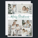 Enkel vit Grönt 5 Photo Collage jul Julkort<br><div class="desc">Enkelt, Elegant Calligraphy White och Grönt 5 Photo Collage God jul Script Helgdag Card. Den här sjutna, minimalistiska, viskösa 5 (5) fotokortmallen Julhälsningar ett söt-rutnätsfotokollage och säger "God jul"! Texten "God jul" hälsning är skriven i ett vackert handskrivet teckensnitt som snabbt byts ut mot svan i grönt på vit färg-bakgrund....</div>