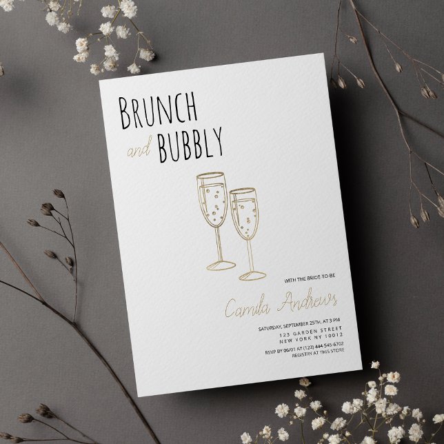 Enkel vit Guld Brunch och Bubly Möhippa Inbjudningar (Simple White Gold Brunch And Bubbly Bridal Shower)