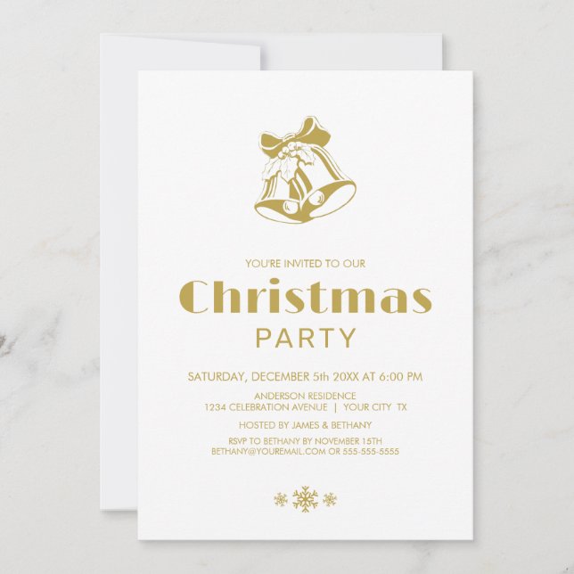 Enkel Vit Guld-jul Klockor Party Inbjudningar (Framsida)