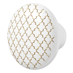 Enkel vit & guld- Quatrefoil Knopp