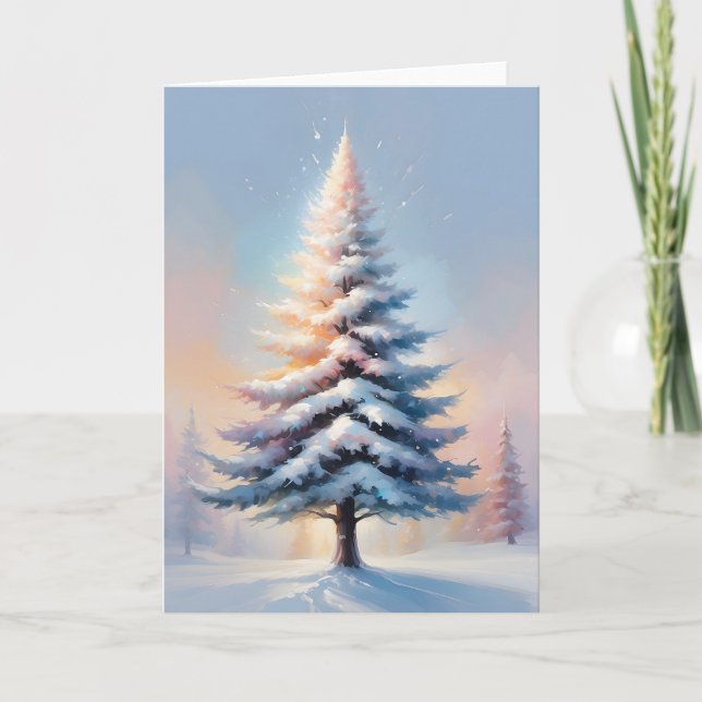 Enkel vit julgran på en solig dag helgkort (Framsida)