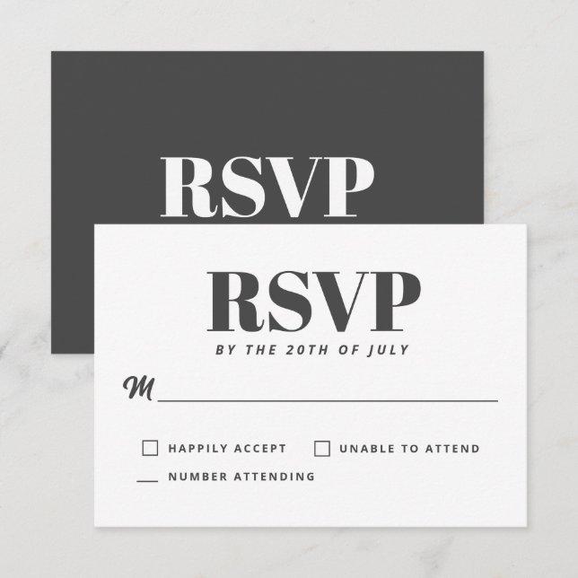 Enkel vit kolgrå modern minimalistisk RSVP OSA Kort (Fram/baksida)