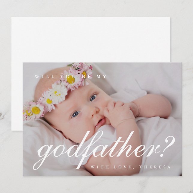 Enkel vit manus Gudfaderns förslagsfoto Inbjudningar (Fram/baksida)