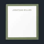 Enkel vit marin typografi anteckningsblock<br><div class="desc">Ett anteckningsblock för professionell med en minimalistisk utformning i oliv grönt och vitt. Anpassningsbar monogram namn på en vit bakgrund,  framtagen av ett oliv grönt gräns. Anpassa med hjälp av fält eller använda meddelandeknappen för att kontakta designern för hjälp.</div>