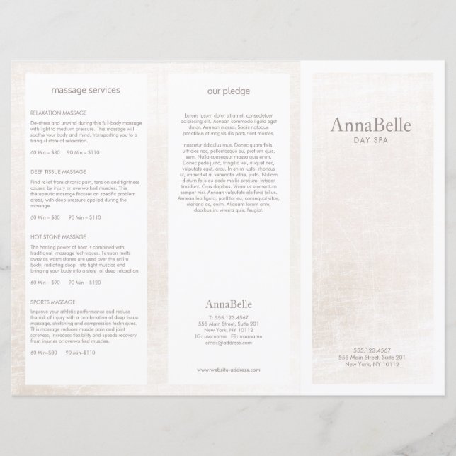 Enkel, vit marmor Salon Spa TriFold Brochure (Framsida)