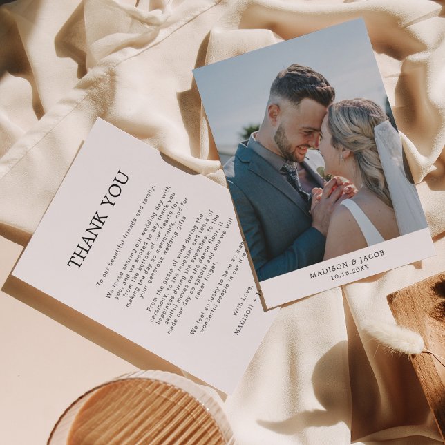 Enkel vit med Photo Bröllop Tack Kort (Skapare uppladdad)