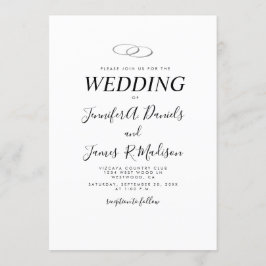 Enkel vit med Ringar Bröllop Inbjudningar