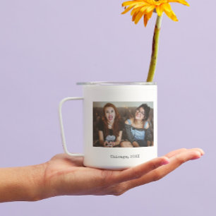 Enkel vit, minimalistisk fototextbevarare kaffemugg