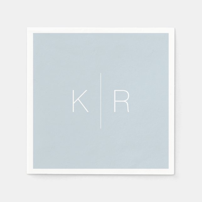 Enkel vit Monogram Dusty Blue Bröllop Napkins Pappersservett (Framsidan)