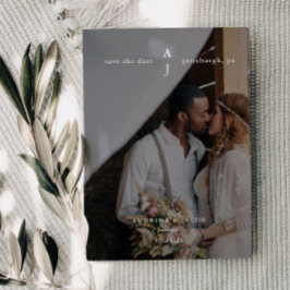 Enkel vit Monogram Photo Bröllop Spara Datumet
