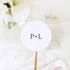 Enkel vit och salvia grön | Elegant monogram Runt Klistermärke