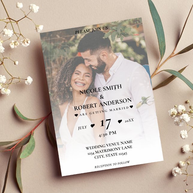 Enkel vit ombre-bakgrundsfoto Bröllop Inbjudningar (Simple White Ombre Background Photo Wedding Invitation)