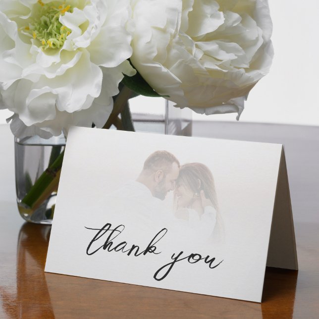 Enkel vit Ombre-Elegant Photo Bröllop Tack Kort (Simple White Ombre Elegant Photo Wedding Thank You Card)