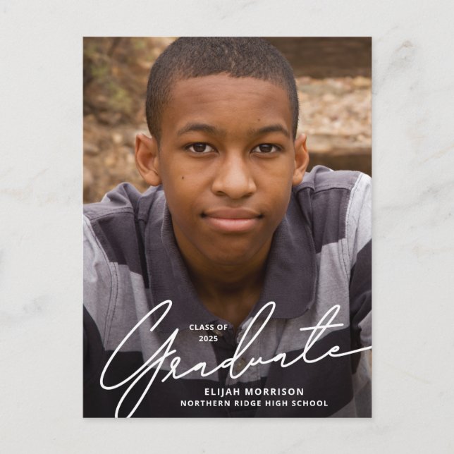 Enkel vit överlagring för foto vid examen med mode vykort (Framsida)