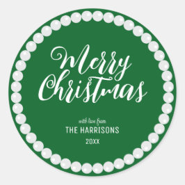 Enkel vit pärla Grönt Jul Runt Klistermärke