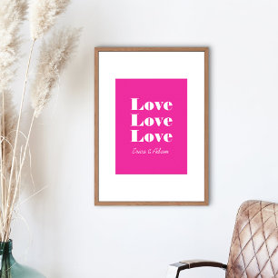Enkel Vit Ren 3 x Kärlek Hot Pink Poster
