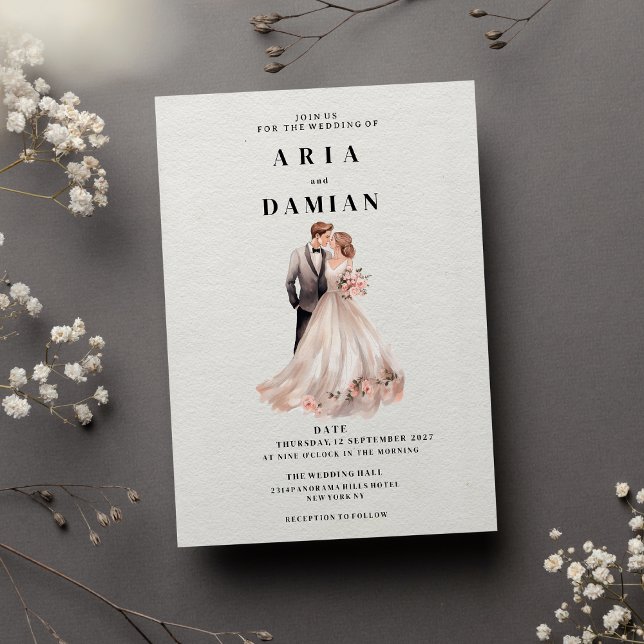 Enkel vit rosa blommigt med foto Bröllop Inbjudningar (Simple white pink floral couple photo Wedding )