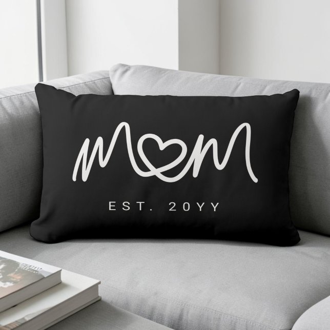 Enkel vit skrift Unikt hjärta Mamma Grundad Lumbarkudde (Simple White Script Unique Heart Mom Established Lumbar Pillow)