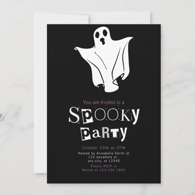 Enkel Vit Spöklik Minimalistisk Halloweenfest Inbjudningar (Framsida)