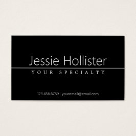 Enkel, vit text i klass på svart visitkort