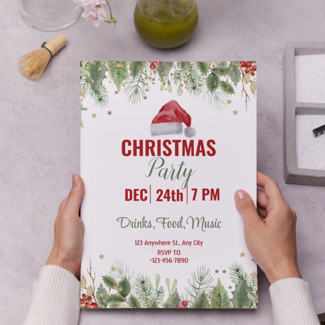 Enkel vit vattenfärg Blommigt jul Party Inbjudningar (Simple White Watercolor Floral Christmas Party Invitation)
